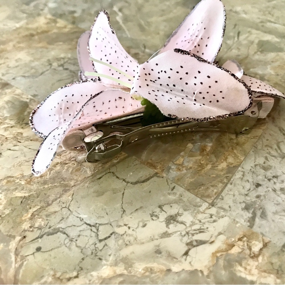š„Pink Orchids Hair Clip Barrette Pink/Greenā - Picture 5 of 11